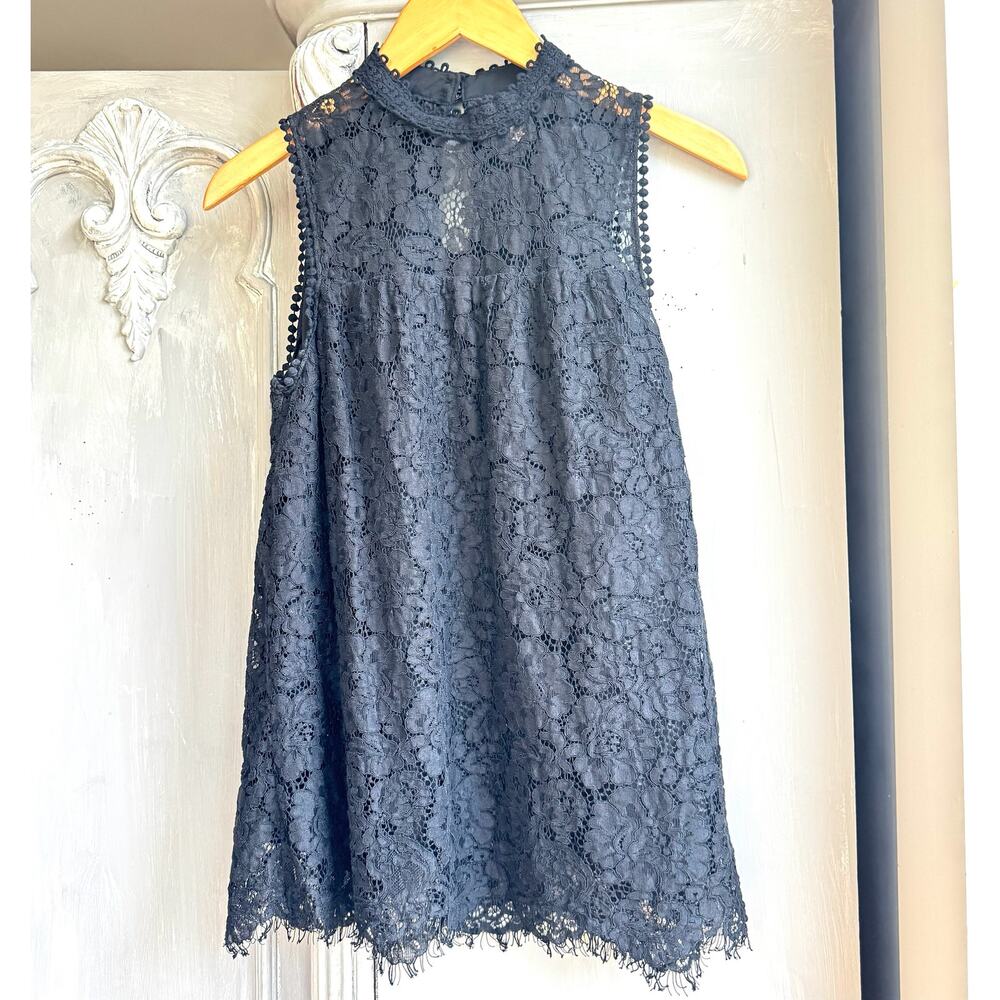 Xhilaration Black Lace Sleeveless High Neck Top Keyhole Back Size S Boho